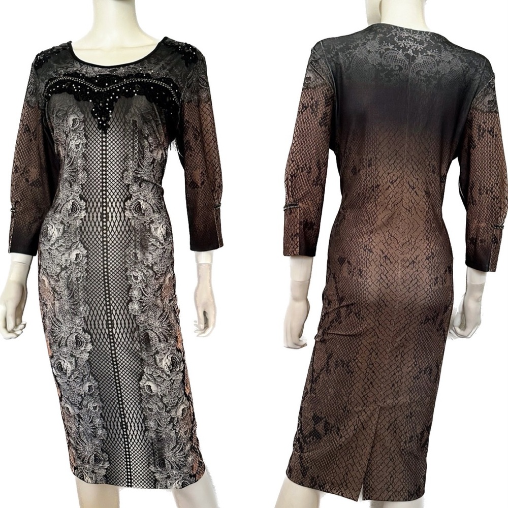 NWT WOMEN PLUS SIZE FORMAL DRESS 3/4 SLEEVES KNEE-LENGTH ROUND NECK FLORAL PRINT